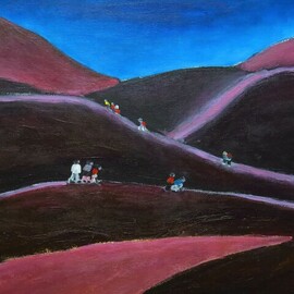 Krisztina Lantos: 'walk at the crater of etna', 2020 Acrylic Painting, Landscape. Artist Description: The Etna is a working volcano in Sicily with several craters. The blackened, cooled lava of previous eruptions create a moonlike atmosphere. ...
