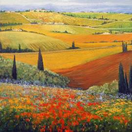 Isidro Cistare: 'en el corazon de la toscana', 2003 Oil Painting, Landscape. Artist Description:  Oil Painting, Original Signed, Oil painting with a lot of material contribution, through spatula and details with thick brush.  It represents the fields of Italian Tuscany, .  with his colorful and classic perspective of the painter which makes him have a very special calligraphy, RG...
