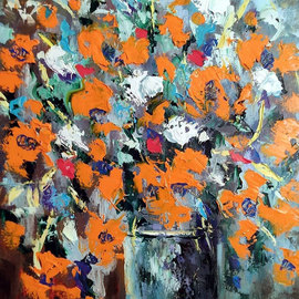 Isidro Cistare: 'flowers of laura', 2022 Oil Painting, Floral. Artist Description: Flowers ofLauraPainted in oil with a lot of material contribution, using spatula and details with thick brush.  It depicts a full vase, with a bouquet of red, white flowers. . . .  what they do a set that the artist has known how to harmonize throughout the painting, with his colorful ...