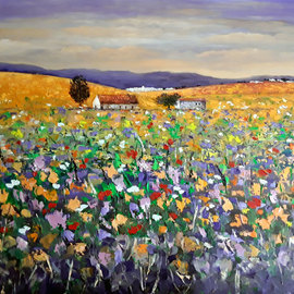 Isidro Cistare: 'i love the land', 2020 Oil Painting, Landscape. Artist Description: Oil painting with a lot of material contribution, through spatula and details with thick brush.  Flower field with his colorful and classic perspective of the painter which makes him have a very special calligraphy, RG...