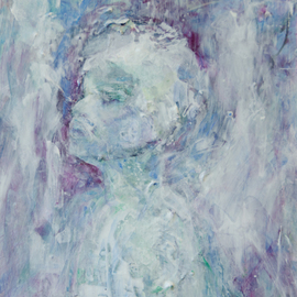 Caren Keyser: 'hopeful gaze', 2018 Acrylic Painting, Abstract Figurative. Artist Description: This young man is gazing hopefully ahead and upward. He is painted loosely in shades of blue, violet and white with some texture from the brushwork. The painting is acrylic on Yupo synthetic paper with a high gloss varnish finish. The image has evolved intuitively as the paint ...