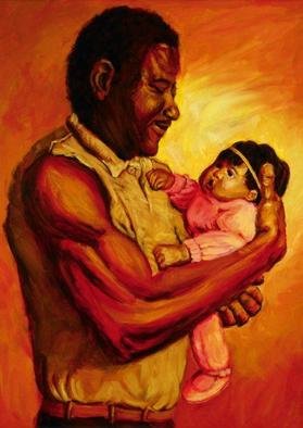 Lucille Coleman: 'Daddys Baby Girl', 2003 Oil Painting, Family. Father cuddles baby. Spotlight effect gives painting its own light even in a dim room.A(c) 2003 Lucille Coleman...