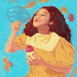 Girl Blowing Bubble By Lucille Coleman
