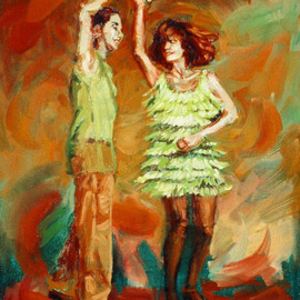 Lucille Coleman: 'Green Spinner', 2006 Oil Painting, Figurative. Artist Description: Salsa Dance Painting from mySMALL WORKS SERIES.Also See paintings Drop and Jumpstreet in the small works series. ...