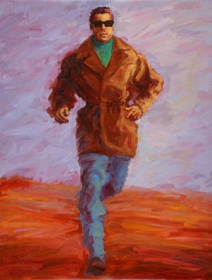 Lucille Coleman: 'Running Man', 2011 Oil Painting, Figurative.  This is an original oil painting of a man running. It is meant for the viewer to ask questions and glean what they will from the energy emanating from the man running. This artwork is also a greeting card and bookmark under the theme of love with an established greeting...