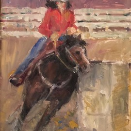 Connie Chadwell: 'barrel racer', 2018 Oil Painting, Western. Artist Description: Connie Chadwell, oil, figurative, horse, rodeo, western, barrel racer, ...