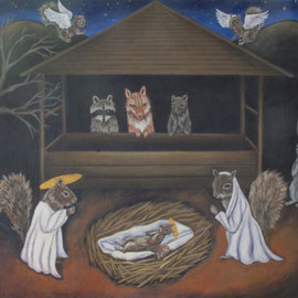 Michelle Waters Artwork Forest Nativity, 2008 Acrylic Painting, Satire