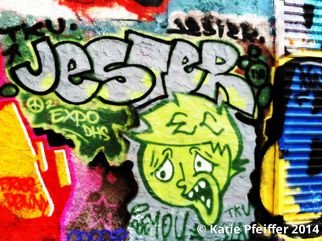 Katie Pfeiffer: 'Graffiti Wall Number Three Jester', 2014 Color Photograph, Urban.            Part  of a  series- this is a  graffiti wall I took a photograph of  and then digitally altered.  (c) Katie Pfeiffer 2014All Rights ReservedPrints available                                                                ...