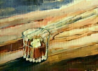 Daniel Clarke: 'one more for the old road', 2017 Acrylic Painting, Still Life. One More For the Old Road that last drink on the wood bar table before heading out to the wet evening. Or could it be the next to the last Keywords: road, room, shot, the, booze, for, glass, art, liquor, bar, more, one...