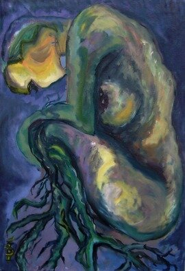 Daniela Isache: 'listening', 2023 Oil Painting, Expressionism. A woman listening to the voice of Earth. ...