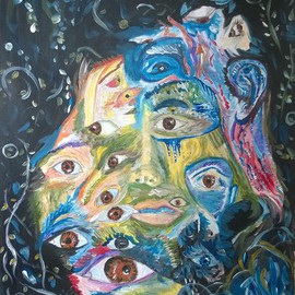 Daniela Maria: 'Eyes in struggles', 2016 Acrylic Painting, Abstract Figurative. Artist Description:  an interpretation of the many faces of personality and struggles ...