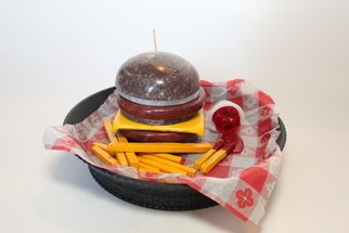 David Robertson: 'super size', 2019 Stone Sculpture, Food. A large cheeseburger and an order of fries...