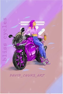 David Okoye: 'bliss cycles', 2020 Digital Drawing, Motorcycle. Motorcycles are dope, coupling it with the feeling of youth vibrance and bliss. ...