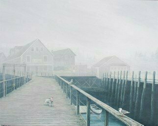 David Larkins: 'Oliver', 2006 Giclee, Dogs.  Walking along the wharf in Port Clyde, Maine on a foggy Sunday morning my wife and I had an uncanny reminiscence impression. It reminded us of scene in the movie 