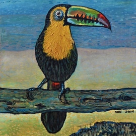 Vincent Von Frese: 'toucan fun', 2014 Oil Painting, Animals. Artist Description: Toucan is a favorite bird who appears comical and is a colorful member of the tropical rain forest of South American Pan Amazonan world. ...