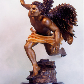 Dawn Feeney: 'Azreal', 2006 Bronze Sculpture, Spiritual. Artist Description:  highly detailed bronze sculpture with ferric ( yellow- brown) patina on body, sulfur( sienna- gold) patina on flowing cloth, and wings fade from patinas of liver ( dark brown) , to ferric( yellow- brown)  ...
