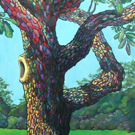 Debra Lennox: 'Audubon Park Oak Tree', 2004 Oil Painting, Surrealism. Artist Description:  New Orleans was and remains a magical place with psychedelic swirling colors whether at Mardi Gras or in a riverside park.  ...