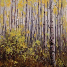 Debra Mickelson: 'October Aspen', 2010 Oil Painting, Landscape. Artist Description:  trees aspen forest mountains Colorado nature      ...