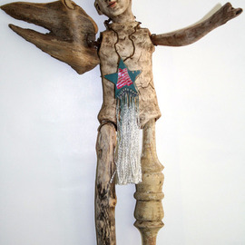 Barbara Melnik Carson: 'Patriot', 2007 Mixed Media Sculpture, War. Artist Description:  Mixed media sculpture, with artist sculpted head & body, drift wood wings, recycled furniture legs & found objects ...