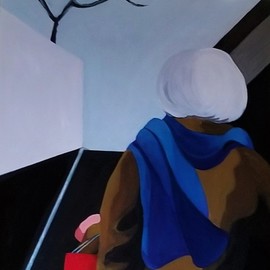 Denise Dalzell: 'Within Sight', 2019 Acrylic Painting, People. Artist Description: painting, within sight, illustration, expressionism, pop art, modern, realism, people.  A scene of emerging from a subway into an unknown event. ...