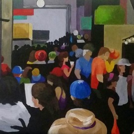 Denise Dalzell: 'grand central', 2017 Acrylic Painting, People. Artist Description: painting, grand central, illustration, expressionism, pop art, modern, realism, food hall, market, people...