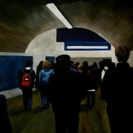 Denise Dalzell: 'just around the corner', 2017 Acrylic Painting, People. Artist Description: painting, just around the corner, illustration, expressionsim, pop art, modern, realism, tunnel, people...