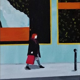 Denise Dalzell: 'shopper', 2019 Acrylic Painting, People. Artist Description: A smaller scale scene of a lady out to acquire something. . . ...