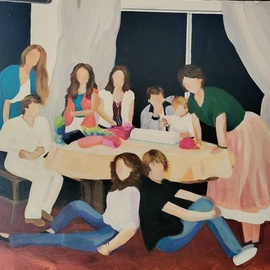 Denise Dalzell: 'sixteenth', 2023 Acrylic Painting, Abstract. Artist Description: An illustrated abstract of a surprise party, from the 1970s. ...