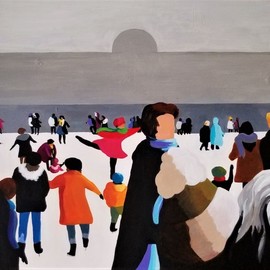 Denise Dalzell: 'skate', 2020 Acrylic Painting, People. Artist Description: An illustrated scene of an outing at a holiday ice rink...