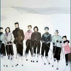 Denise Dalzell: 'summit', 2024 Acrylic Painting, Abstract. Artist Description: An abstract portrait of skiers in midday snow. ...