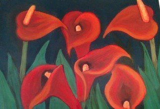Denise Seyhun: 'red calla lilies', 2016 Oil Painting, Floral. Flowers, floral, lilies, calla lilies, red flowers...