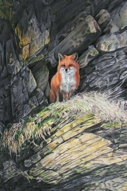 Dennis Mccallum: 'Red Fox', 2016 Mixed Media, Animals.   A taste of whisky  fox red mountains  ...