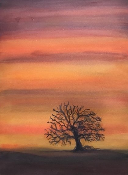 Deborah Paige Jackson: 'Lone Tree', 2019 Watercolor, Scenic. A watercolor wash using the wet into wet technique.  ...