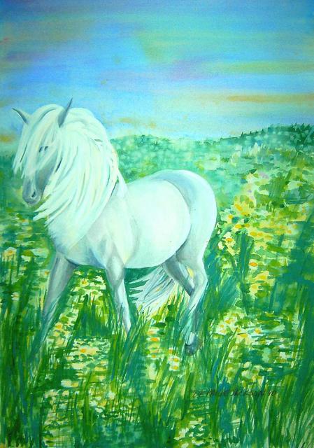 Deborah Paige Jackson  'White Horse', created in 1998, Original Drawing Pencil.