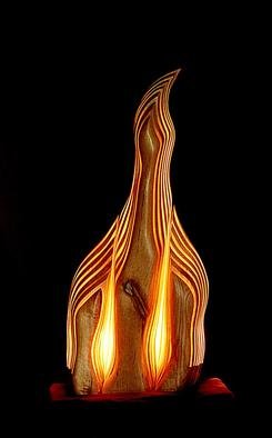 Dermot O'brien: 'phoenix', 1998 Wood Sculpture, Abstract. The sculpture is made of red alder and contains three lightsources...
