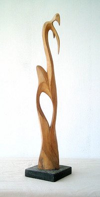 Dhyaneswar Dausoa: 'Dancing', 2007 Wood Sculpture, Abstract.  a vertical form in dancing movement representing vegetation ...