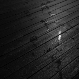 Dion Mcinnis: 'Footprints in dew', 2007 Black and White Photograph, Other. Artist Description:  imprints of bare feet in dew on a deck.  Print comes mounted on window mat board ...