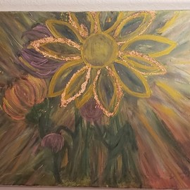 Carrie Morrison: 'ascension energies', 2019 Acrylic Painting, Floral. Artist Description: This is my frepresentyation of the incoming ascension energies during the month of September 2019.  There is copper foil guilding on some flower petals. ...