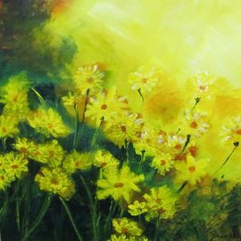 Debra Knecht: 'Sunlit Daisies', 2014 Acrylic Painting, Floral. Artist Description:  Daisies, Yellow, Green, Sunlight  ...