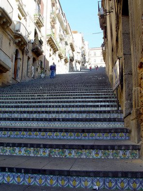 David Bechtol: 'At the top of the stairs', 2002 Color Photograph, Travel.  Mosiac- covered stairs leading to church at Caltagirone, Sicily ...