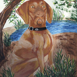 Deborah Leyva: 'Gunnar the Hunter', 2012 Acrylic Painting, Magical. Artist Description:   This commissioned work is one of the pieces of art for dogs. Prints available. See other dogs at www. zazzle. com/ dleyva08 ...