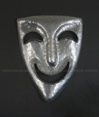 Dmitrii Volkov: 'the mask of comedy', 2019 Aluminum Sculpture, Theater. Wall Art Decor.Mask is forged of aluminum plate sheet. Weight approximately 1 lbs. Greek plays were performed wearing masks. The intent of wearing the masks was to represent different emotions, and their look was exaggerated for the audience to be able to clearly distinguish between them. Derived from Greek ...