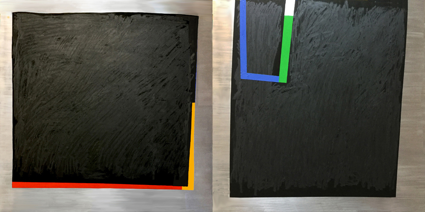 Dolores Poacelli: 'Black Squares', 2018 Mixed Media, Abstract. Acrylic, oilOilsticks on aluminum on 2 panels...
