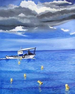 Dominique Faivre: 'Le pecheur', 2009 Oil Painting, Seascape.  one fisherman on the sea.  ...