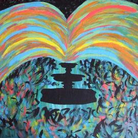 Aldona Rozanek: 'The fountain by night ', 2010 Acrylic Painting, Surrealism. 