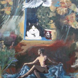 Donna Gallant: 'And she came in the spring to take him away', 2006 Acrylic Painting, Romance. Artist Description:  A mixed media @ acrylics on canvas painting that is part of the SECRETS series. ...