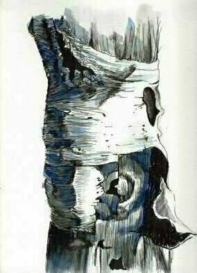 Donna Gallant: 'bark', 2017 Ink Drawing, Floral. A close up drawing of tree bark using ink and watercolor on paper resembling the texture on a tree bark. ...