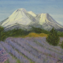 Donna Drickey Artwork SHASTA LAVENDER FIELDS, 2015 Acrylic Painting, Mountains