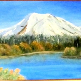 Donna Drickey: 'mt lassen manzanita lake ca', 2015 Acrylic Painting, Landscape. Artist Description: My love of mountains and lakes - especially those here in Northern California - are an inspiration for many of my works. Mt. Lassen rises above the town of Chester and its status as a National Park offers a variety of experiences. Manzanita Lake is on the far northern side ...