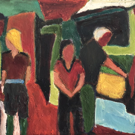 Bob Dornberg: 'colorful shoppers', 2020 Oil Painting, Abstract Figurative. Artist Description: People looking over the goods...